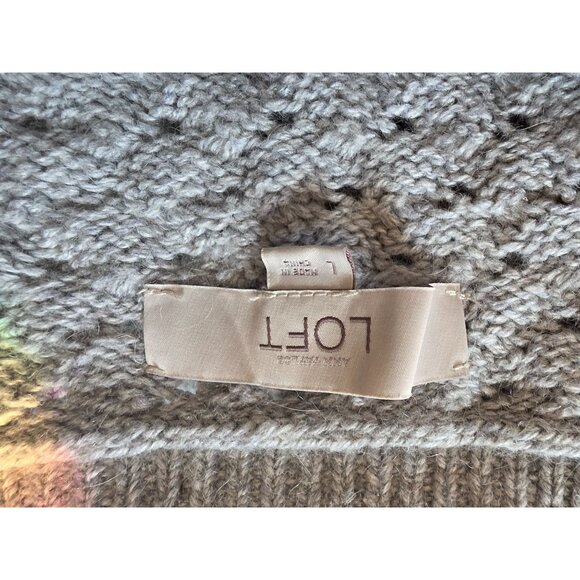 Loft Womens Cable Knit Sweater L Cotton & Wool Blend Gray - Picture 4 of 7